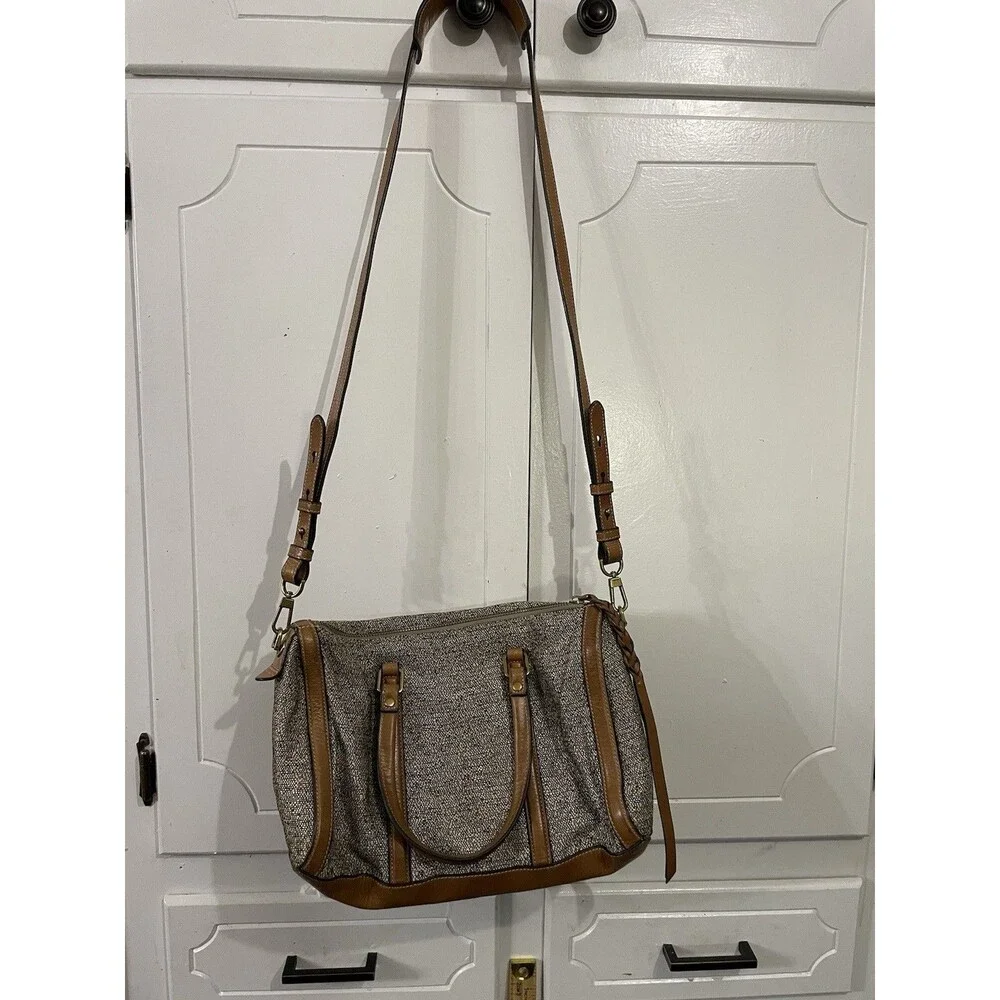 Fossil Kendal Satchel with Cross Body Strap Leather Trim Purse Handbag